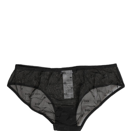 Dolce & Gabbana Black Sheer Mesh Lace Logo Brief Panty Underwear