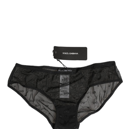 Dolce & Gabbana Black Sheer Mesh Lace Logo Brief Panty Underwear