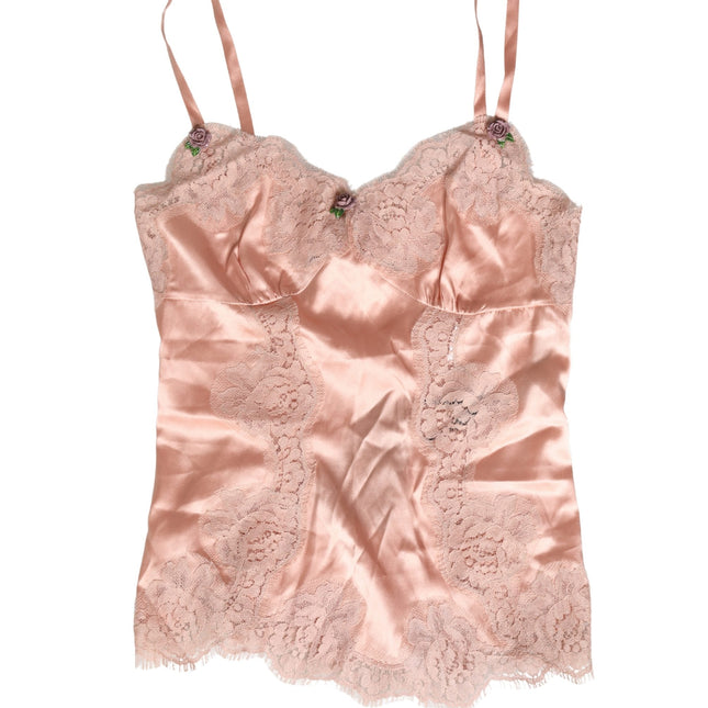 Dolce & Gabbana Pink Lace Silk Satin Tank Lingerie Sleepwear