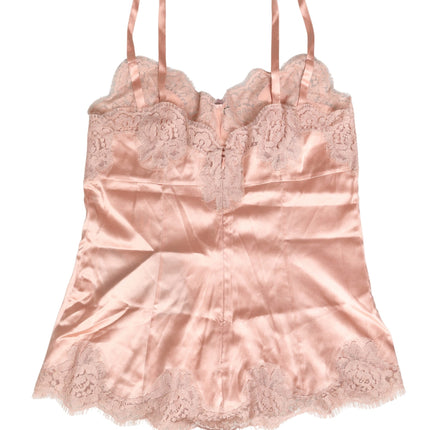 Dolce & Gabbana Pink Lace Silk Satin Tank Lingerie Sleepwear