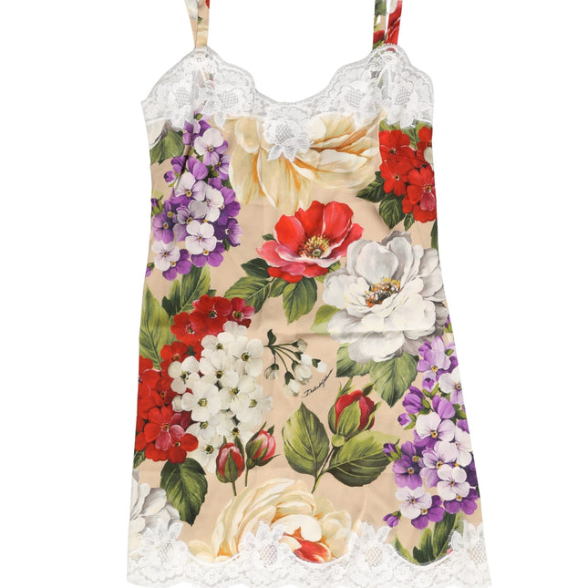 Dolce & Gabbana Beige Floral Silk Tank Short Chemise Sleepwear