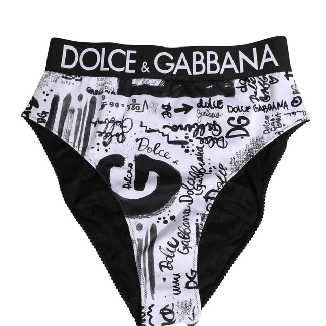 Dolce & Gabbana Black White Graphic Logo High Brief Underwear