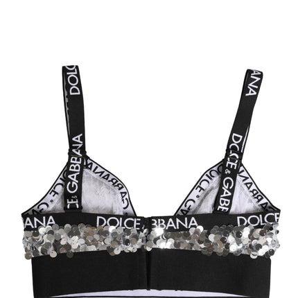 Dolce & Gabbana Silver Sequined Triangle Soft Cup Bra Underwear