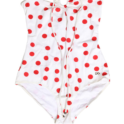 Dolce & Gabbana White Polka Dot One-Piece Swimsuit Swimwear