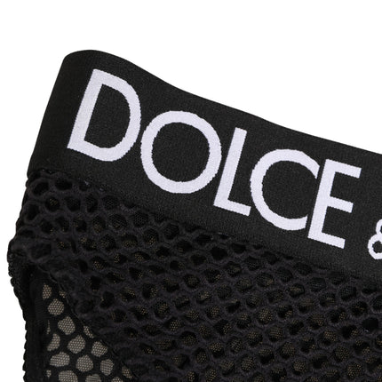 Dolce & Gabbana Black Cotton Mesh High Brief Panty Underwear