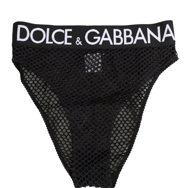 Dolce & Gabbana Black Cotton Mesh High Brief Panty Underwear