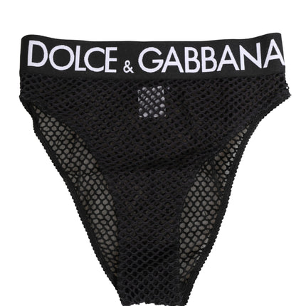 Dolce & Gabbana Black Cotton Mesh High Brief Panty Underwear
