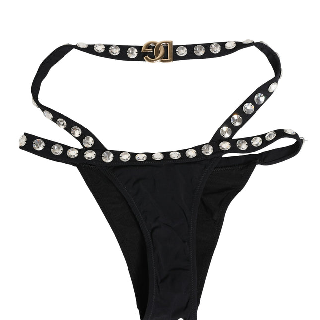 Dolce & Gabbana Black Crystal Embellished Bikini Bottom Swimwear