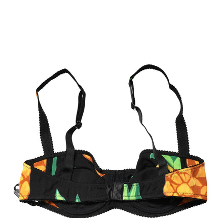 Dolce & Gabbana Black Pineapple Silk Balconette Bra Underwear
