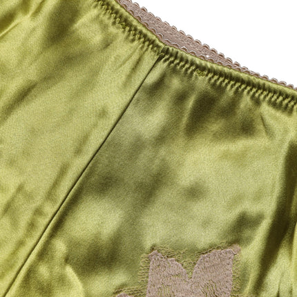 Dolce & Gabbana Underwear Green Silk Satin Floral Lace Panty Brief