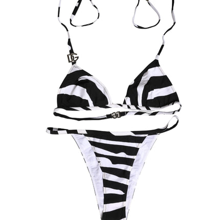 Dolce & Gabbana Black White Zebra Bikini Top Bottom Swimwear