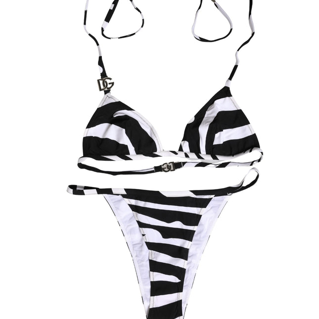 Dolce & Gabbana Black White Zebra Bikini Top Bottom Swimwear