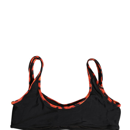 Pyrex Black Top Orange Leopard Print Bottom 2 Piece Swimwear