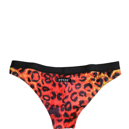 Pyrex Black Top Orange Leopard Print Bottom 2 Piece Swimwear