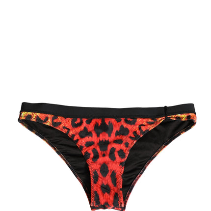 Pyrex Black Top Orange Leopard Print Bottom 2 Piece Swimwear