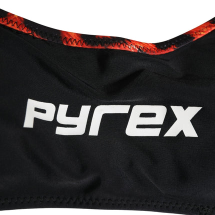 Pyrex Black Top Orange Leopard Print Bottom 2 Piece Swimwear