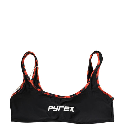 Pyrex Black Top Orange Leopard Print Bottom 2 Piece Swimwear