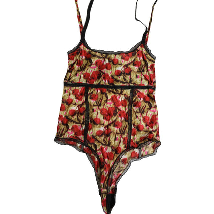 Roberto Cavalli Multicolor CherryPrint Lace Bodysuit Underwear