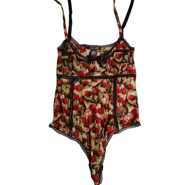 Roberto Cavalli Multicolor CherryPrint Lace Bodysuit Underwear