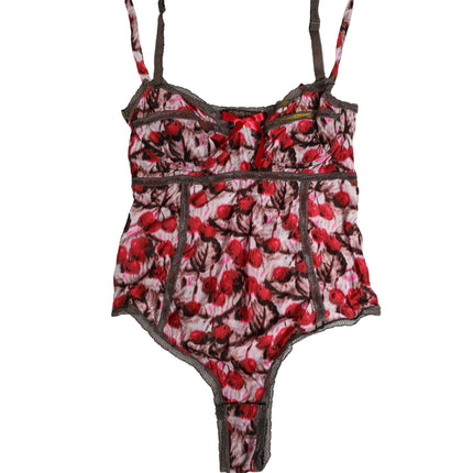 Roberto Cavalli Multicolor CherryPrint Lace Bodysuit Underwear
