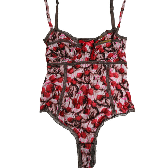 Roberto Cavalli Multicolor CherryPrint Lace Bodysuit Underwear