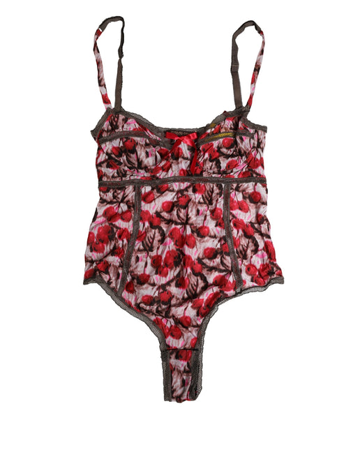 Roberto Cavalli Multicolor CherryPrint Lace Bodysuit Underwear