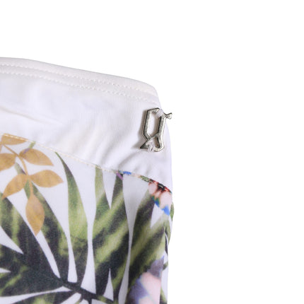 John Galliano White Floral Print Strapless One-Piece Swimsuit Swimwear