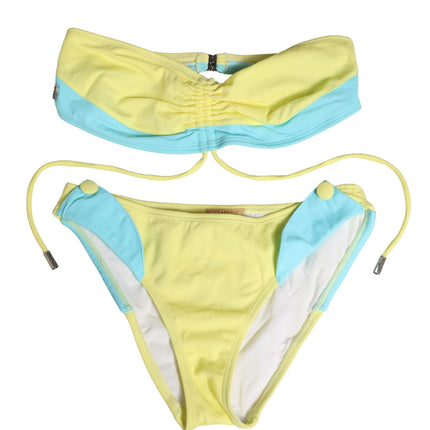 Pyrex Yellow Blue Bandeau Top Bikini Bottom 2 Piece Swimwear