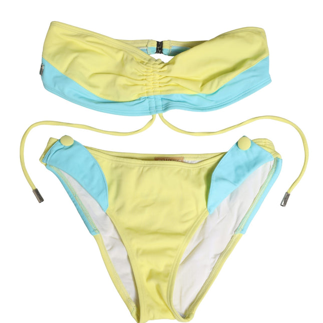 Pyrex Yellow Blue Bandeau Top Bikini Bottom 2 Piece Swimwear