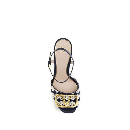 Valentino Garavani Blue Calf Leather Bos Taurus Platform Sandals