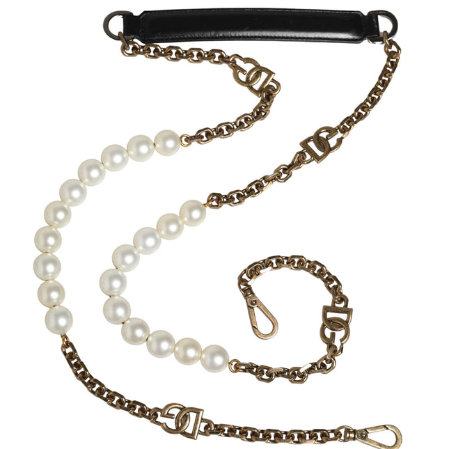 Dolce & Gabbana Black Leather Gold Chain Bag Accessory Shoulder Strap