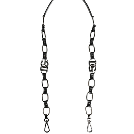 Dolce & Gabbana Black Leather Silver Chain Bag Accessory Shoulder Strap