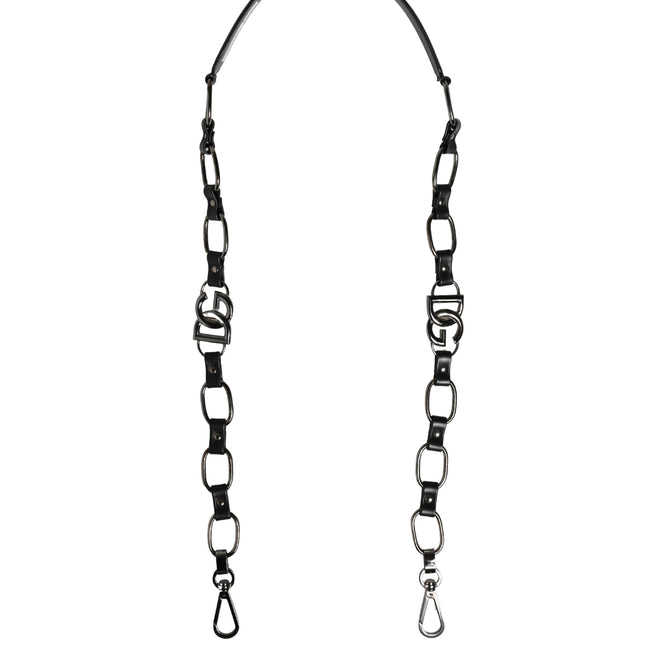 Dolce & Gabbana Black Leather Silver Chain Bag Accessory Shoulder Strap
