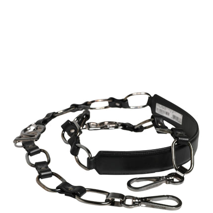 Dolce & Gabbana Black Leather Silver Chain Bag Accessory Shoulder Strap