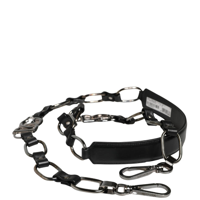 Dolce & Gabbana Black Leather Silver Chain Bag Accessory Shoulder Strap