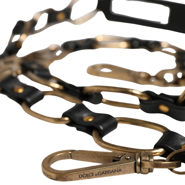 Dolce & Gabbana Black Leather Gold Chain Bag Accessory Shoulder Strap