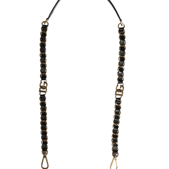 Dolce & Gabbana Black Leather Gold Chain Bag Accessory Shoulder Strap