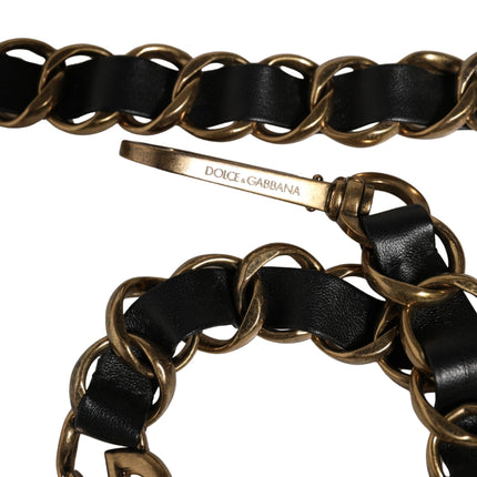 Dolce & Gabbana Black Leather Gold Chain Bag Accessory Shoulder Strap