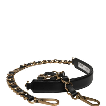 Dolce & Gabbana Black Leather Gold Chain Bag Accessory Shoulder Strap