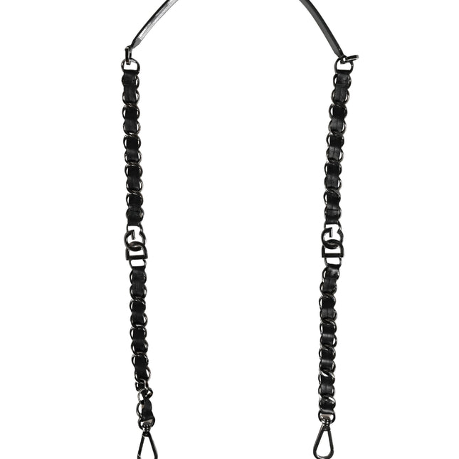 Dolce & Gabbana Black Leather Silver Chain Bag Accessory Shoulder Strap