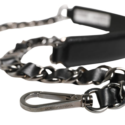 Dolce & Gabbana Black Leather Silver Chain Bag Accessory Shoulder Strap