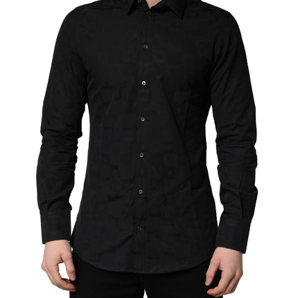 Dolce & Gabbana Black MARTINI Cotton Slim Dress Formal Shirt