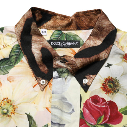 Dolce & Gabbana Multicolor Floral Animal Print Collared Shirt