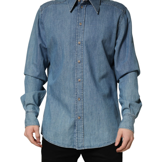 Dolce & Gabbana Blue Cotton Stretch Casual Denim Slim Shirt