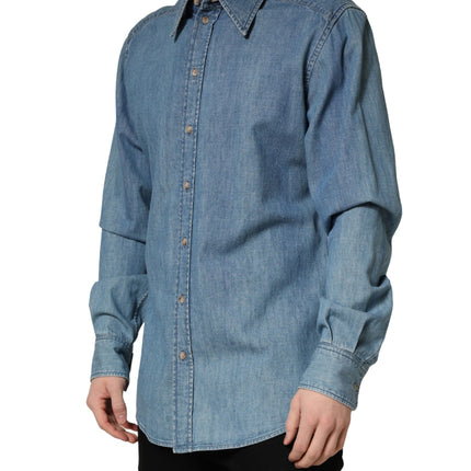 Dolce & Gabbana Blue Cotton Stretch Casual Denim Slim Shirt