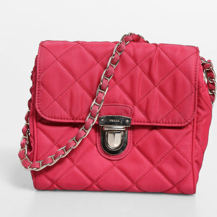 Prada Pink Quilted Tessuto Impuntu Nylon Flap Crossbody Bag