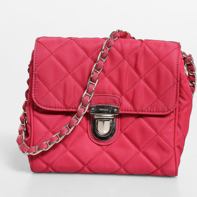 Prada Pink Quilted Tessuto Impuntu Nylon Flap Crossbody Bag