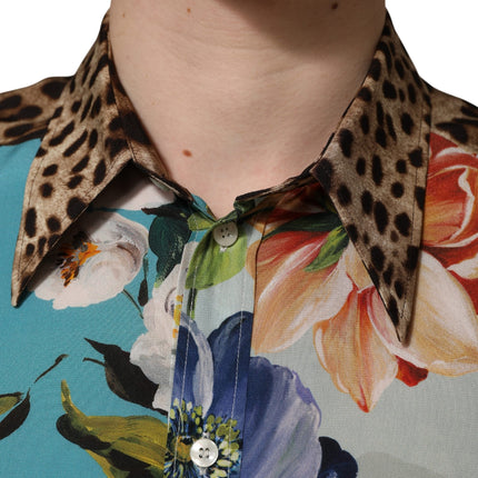 Dolce & Gabbana Multicolor Floral Animal Print Collared Shirt