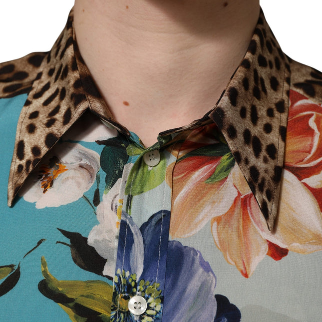 Dolce & Gabbana Multicolor Floral Animal Print Collared Shirt