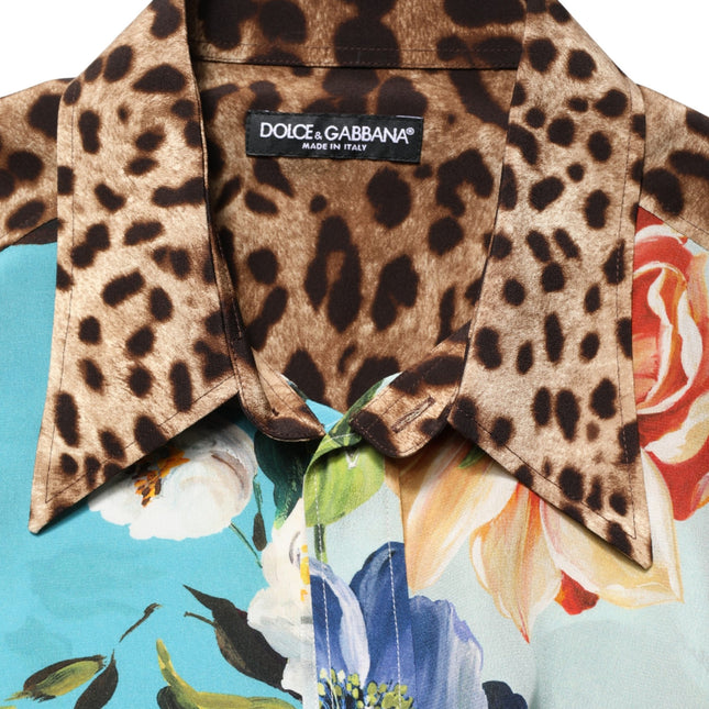 Dolce & Gabbana Multicolor Floral Animal Print Collared Shirt